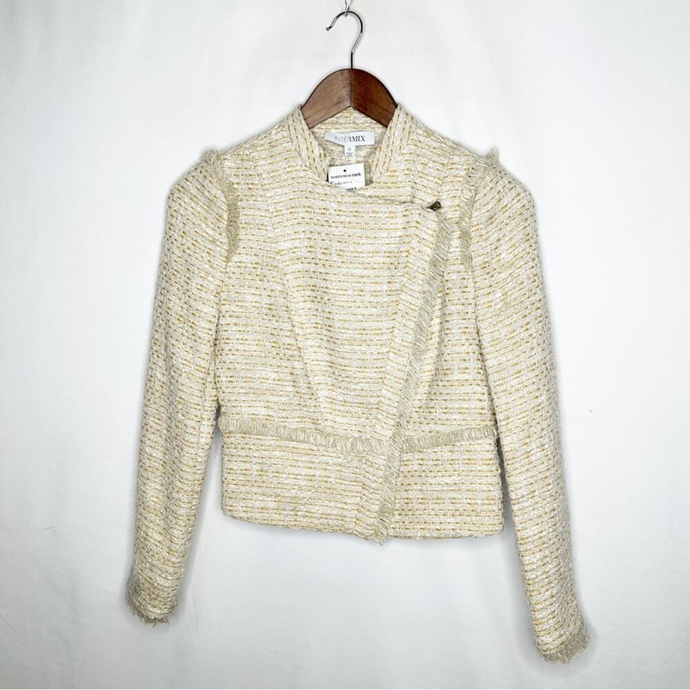 INTERMIX Yellow & White Woven Front Zip Blazer NWT in Size 0